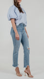 JONATHON SIMKHAI STANDARD HIGH-RISE DISTRESSED STRAIGHT LEG JEANS SMK878065