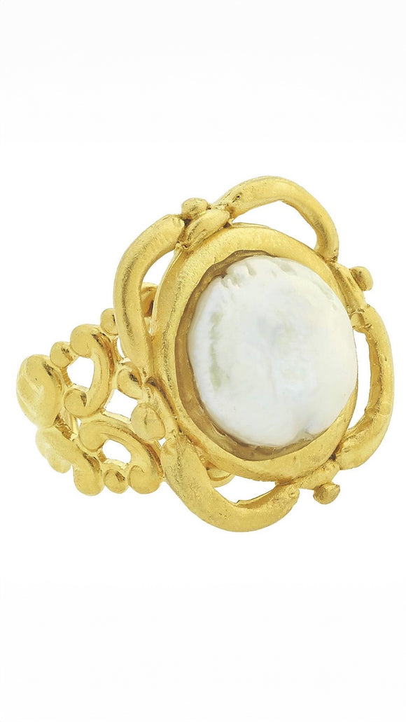 14K Gold Plated Genuine Coin Pearl Ring SSCP014-5