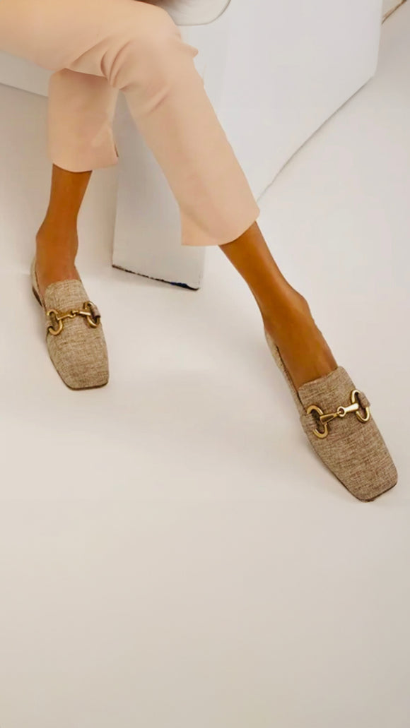 HANDMADE ITALIAN LINEN LOAFTERS WITH BRUSHED GOLD DETAIL BY BEAUTISOLES BSCAL880148