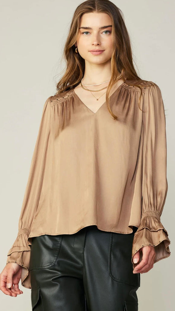 LONG SLEEVE STUDDED VNECK TOP BY CURRENT AIR  CUR131026-75