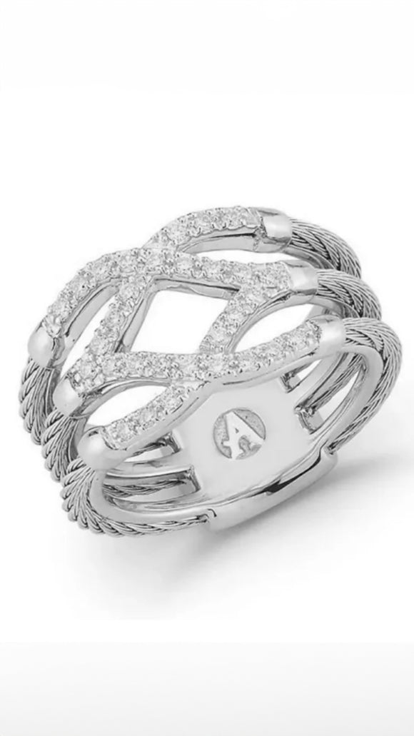 DIAMOND .25CT 14K + STEEL RING BY ALOR ALR0375