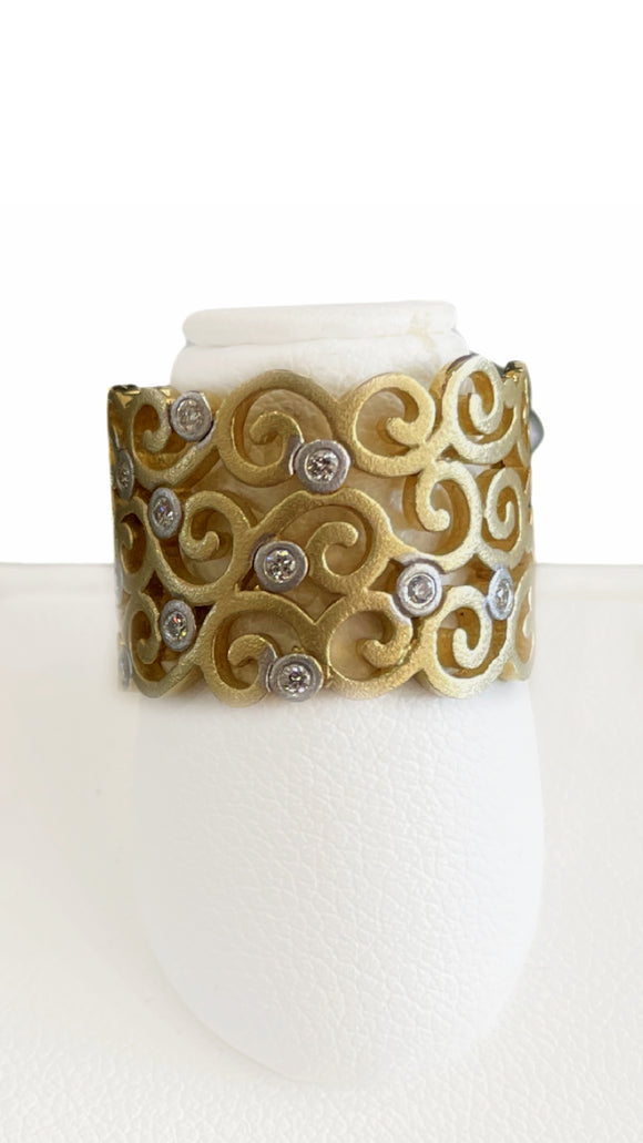 14k Yellow Brushed Gold Filigree & Diamond Ring RG12684D