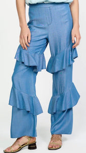 CHAMBRAY RUFFLED JEANS CURR028-8