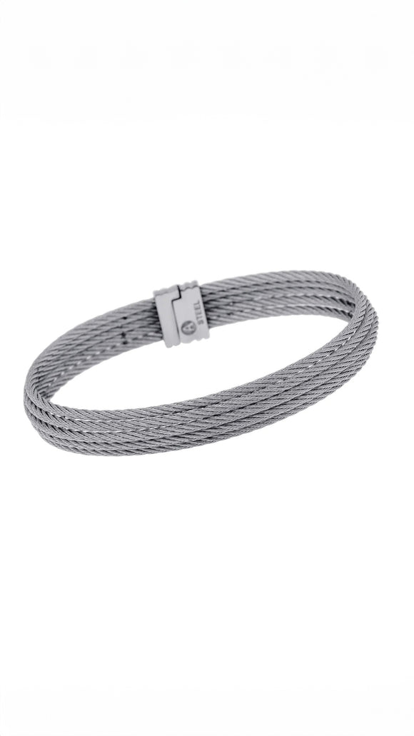 18K WHITE GOLD + STAINLESS STEEL LAYERED CABLE BRACELET BY ALOR