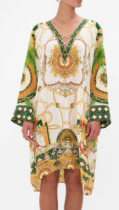 HANDMADE OVERSIZED GREEN GOLD SILK/MY SWEET DEVOTION KAFTAN BY CAMILLA CM990283