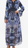 HANDMADE PRINTED SILK (DELFT DYNASTY) TRENCH WITH CUTOUT COLLAR BY CAMILLA CAM990325