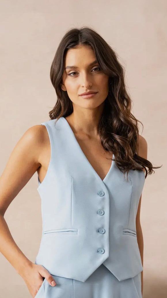 ALEXA FRENCH SKY BLUE VEST BY ATTENTIF PARIS AP445024