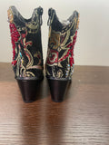 BLACK TAPESTRY ANKLE BOOTS MADE WITH SILK COTTON LINEN HAND SEWN BEADWORK HHBTS0125